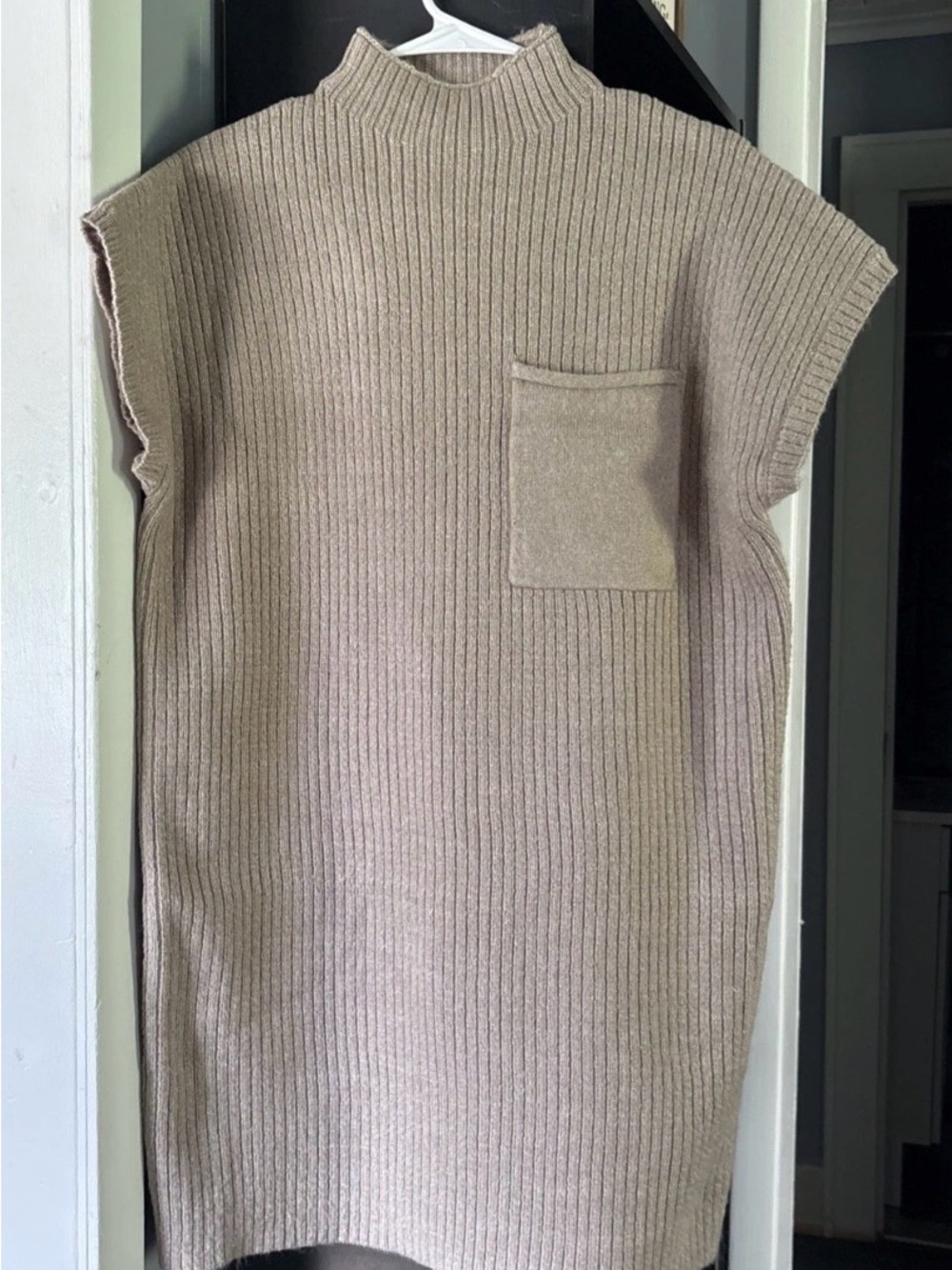 Zenana Outfitters Ribbed Midi Dress in Taupe